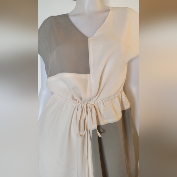 THEORY SILK COLOR BLOCK DRESS LARGE - Picture 2 of 12